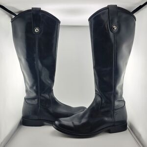 FRYE Melissa Black Leather Riding Zip Boots Women's 6B